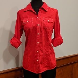 TOMMY HILFIGER Womens Red Button Up Shirt Size S/P